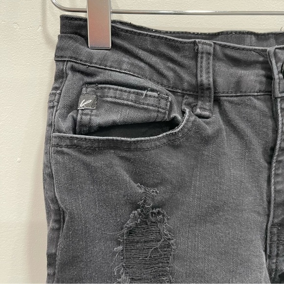 Kancan Washed Black Distressed Cuffed Denim Shorts Size 25 - Picture 4 of 9